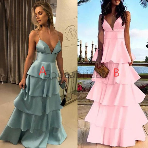 Spaghetti Straps Unique Design Simple Formal Long Modest Prom Dresses