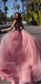 Spaghetti Straps V-Neck A -line Tulle Modest Fashion Prom Dresses, Long prom dress, PD1374