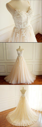 Spaghetti Straps Simple Summer Beach Wedding Dresses, See-through 2018 Spring Fitted Bridal Gowns, WD0288