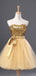 Sparkly Gold Sweetheart Strapless A-line Short Homecoming Dress, BD0403