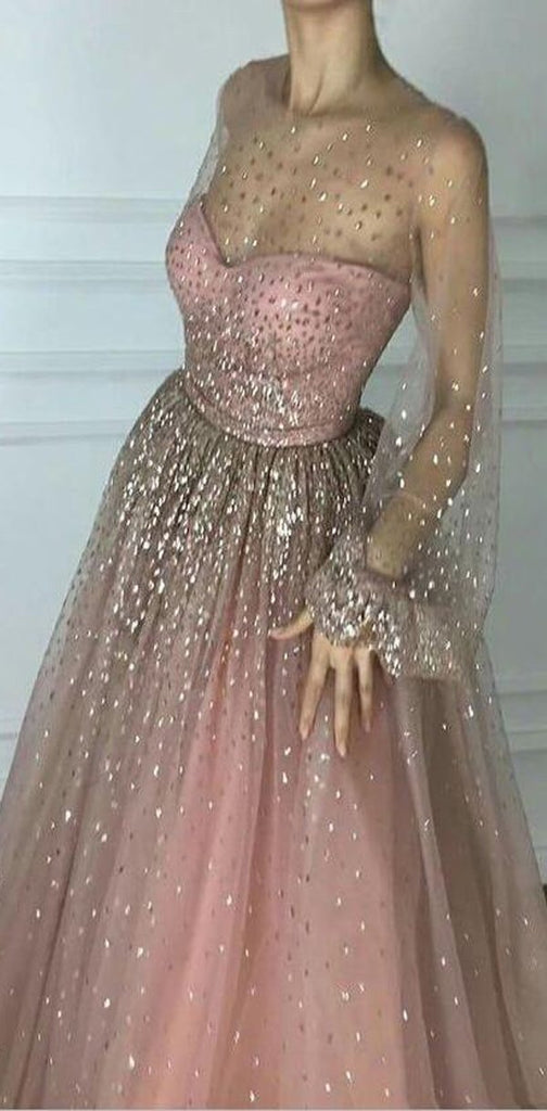 Sparkly Beaded Newest Scoop A line Floor-length Long Chic Prom Dresses,PD1010