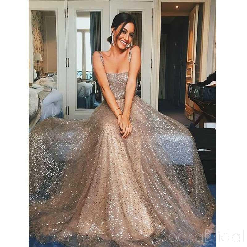 2019 Sparkly Sequin Spaghetti Straps Stunning Long Cheap Unique Modest Prom Dresses, PD0829 - SposaBridal