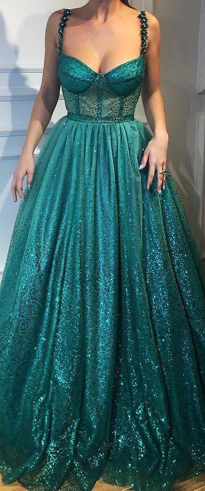 2019 Sparkly Spaghetti Straps Unique Desgin Modest  Popular Prom Dresses,party queen dress,evening dress, PD0800 - SposaBridal