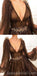 Sparkly Unique Design Elegant Pretty Long Sleeves Dide Split A-line Prom Dresses,PD1185