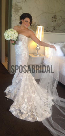 Sexy Strapless Sweetheart Mermaid Long Lace Boho Wedding Dresses, WD0526