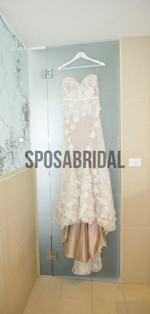 Sexy Strapless Sweetheart Mermaid Long Lace Boho Wedding Dresses, WD0526