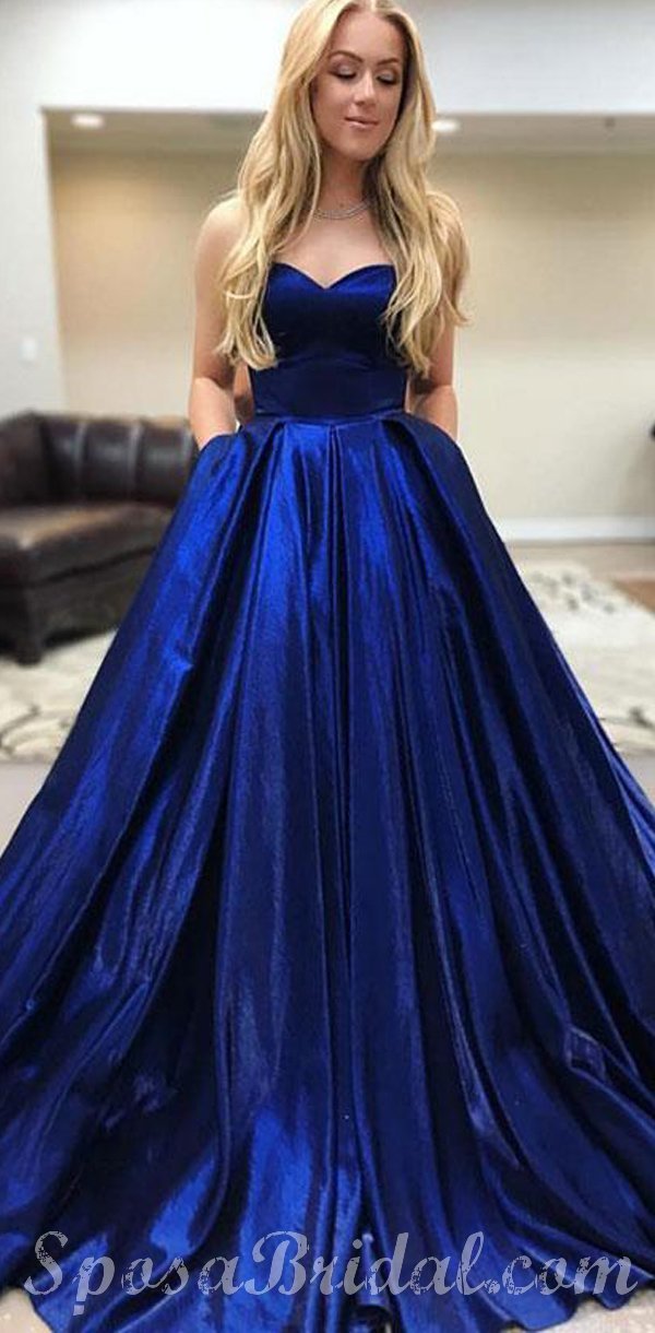 Sweetheart Blue Elegant Simple Formal Modest Long Prom Dresses, Ball G SposaBridal Sweetheart Blue Elegant Simple Formal Modest Long Prom Dresses, Ball G SposaBridal