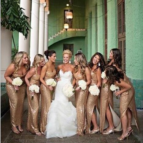 Sweetheart Long Bridesmaid Dresses Sequins Bridesmaid Dresses with Side Slit,WG374