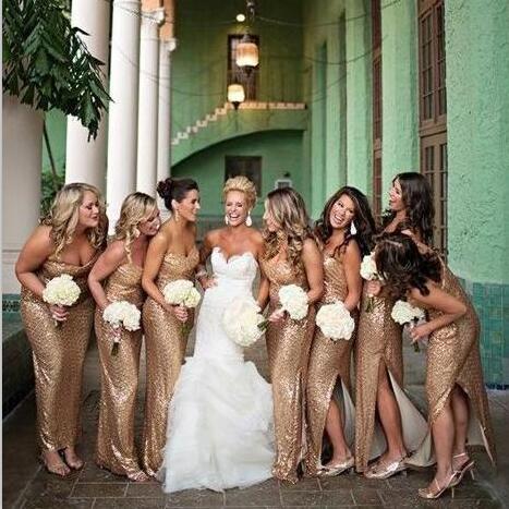 sequin bridesmaids dresses Long Black Sequin Bridesmaid Dresses Mermaid Sleeveless Custom Size / Same as Picture