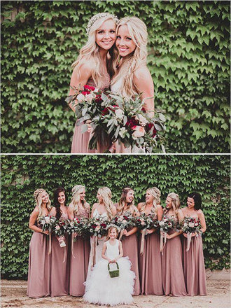 Sweetheart Long Chiffon Simple Soft Floor-Length Formal Bridesmaid Dresses, PD0496