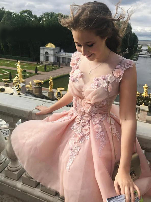 Sweet Pink Floral Lace Applique A-line High-low Homecoming Dress, HD30 SposaBridal Sweet Pink Floral Lace Applique A-line High-low Homecoming Dress, HD30 SposaBridal