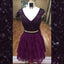 Two Piece V-Neck Beading Purple Homecoming Dress with Lace , PD0363