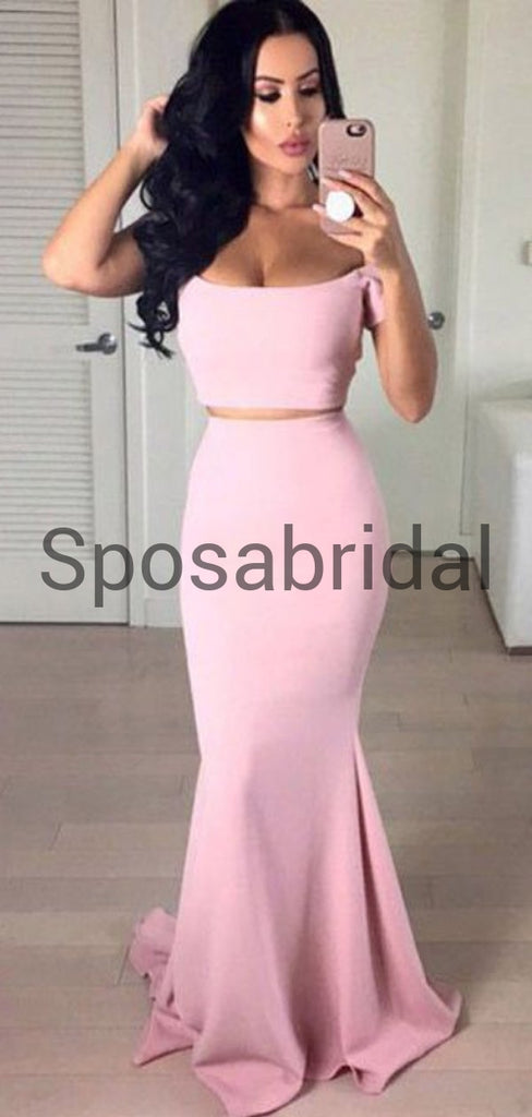 Two Pieces Pink Mermaid Simple Soft Elegant Formal Long Prom Dresses PD1922