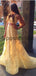 Two Pieces Yellow Lace Elegant Modest Prom Dresses,Party Dress, Prom Dresses PD1898