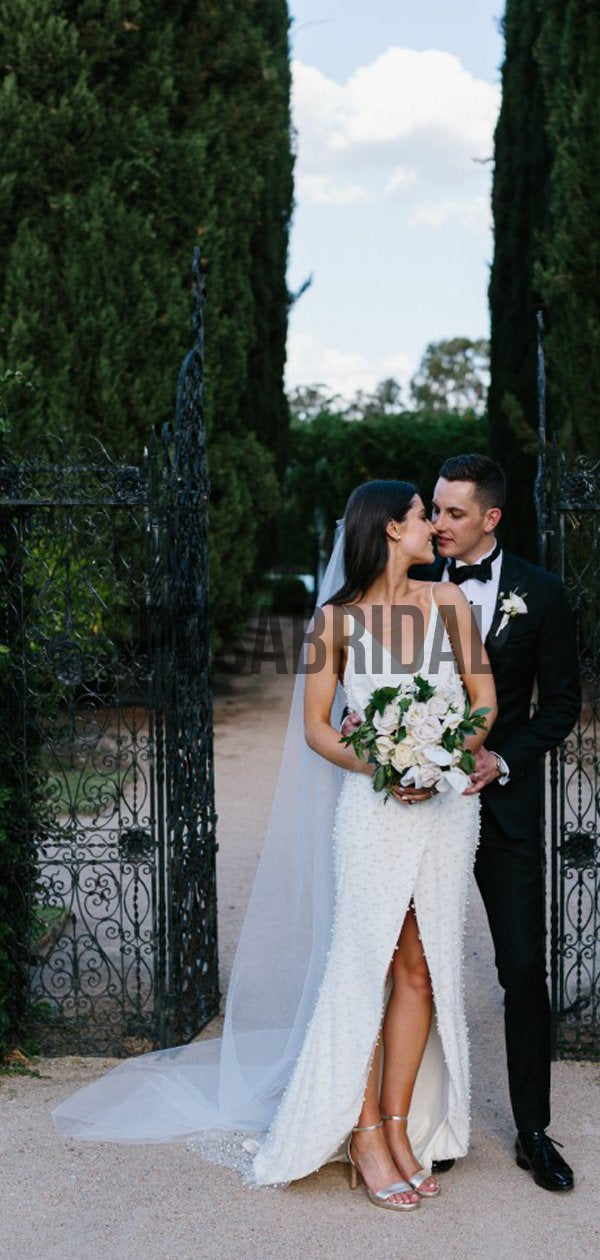 Unique Beaded Open Back Beach Wedding Dresses WD0530 – SposaBridal