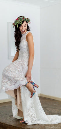 Unique Boho Lace Backless Mermaid Long Wedding Dresses, WD0589