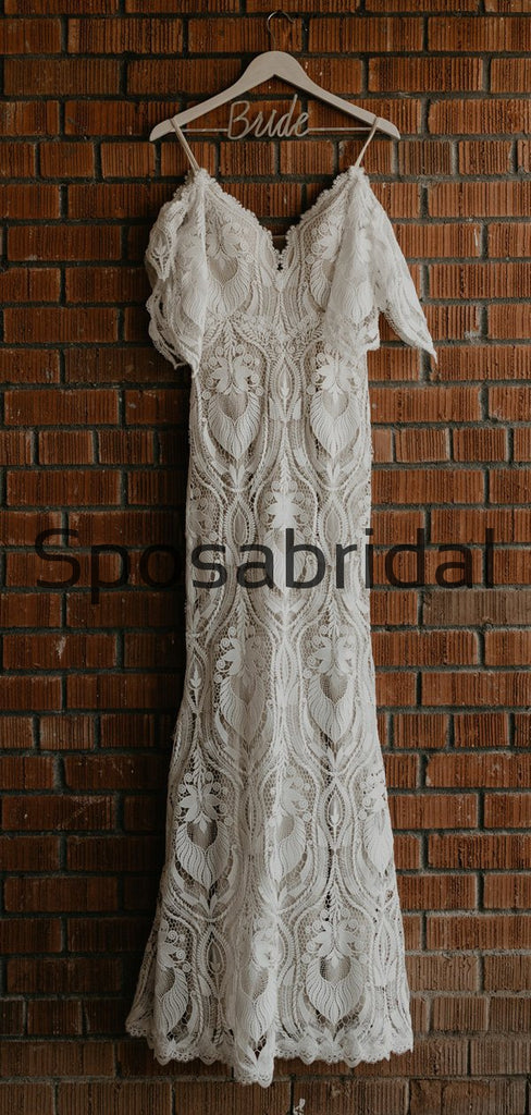 Unique Full Lace Vintage  Chic Exquisite Beach Long Wedding Dresses WD0557