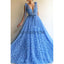 Unique A-line Blue Tulle V-Neck Modest Prom Dresses PD2122