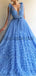 Unique A-line Blue Tulle V-Neck Modest Prom Dresses PD2122