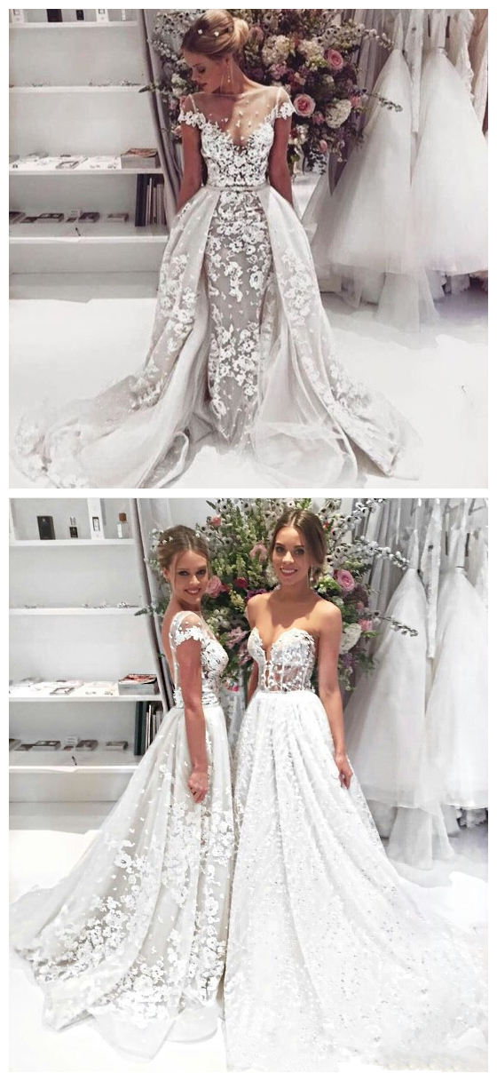 lace illusion cap sleeve ball gown wedding dress Illusion Sweetheart Neck Cap Sleeve Lace Bridal Gown