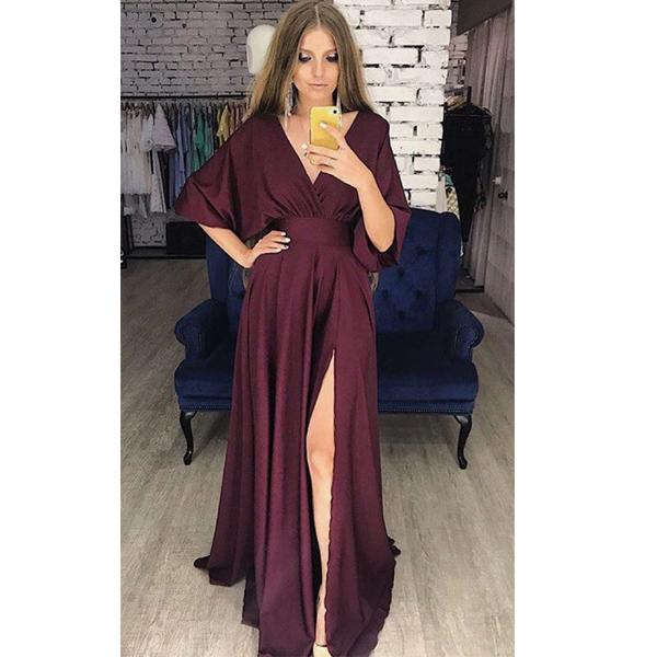 Unique Design Fashion Soft Cheap V-Neck Side Split Prom Dresses online SposaBridal Unique Design Fashion Soft Cheap V-Neck Side Split Prom Dresses online SposaBridal
