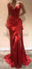 Unique Design Red  Satin Simple Fashion Modest Mermaid Prom Dresses PD1460