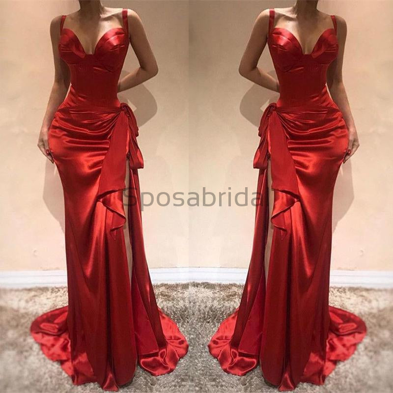 Unique Design Red  Satin Simple Fashion Modest Mermaid Prom Dresses PD1460