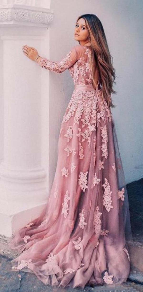 Unique New Round Neck Formal Modest Long Sleeves A-line Prom Dresses W SposaBridal Unique New Round Neck Formal Modest Long Sleeves A-line Prom Dresses W SposaBridal