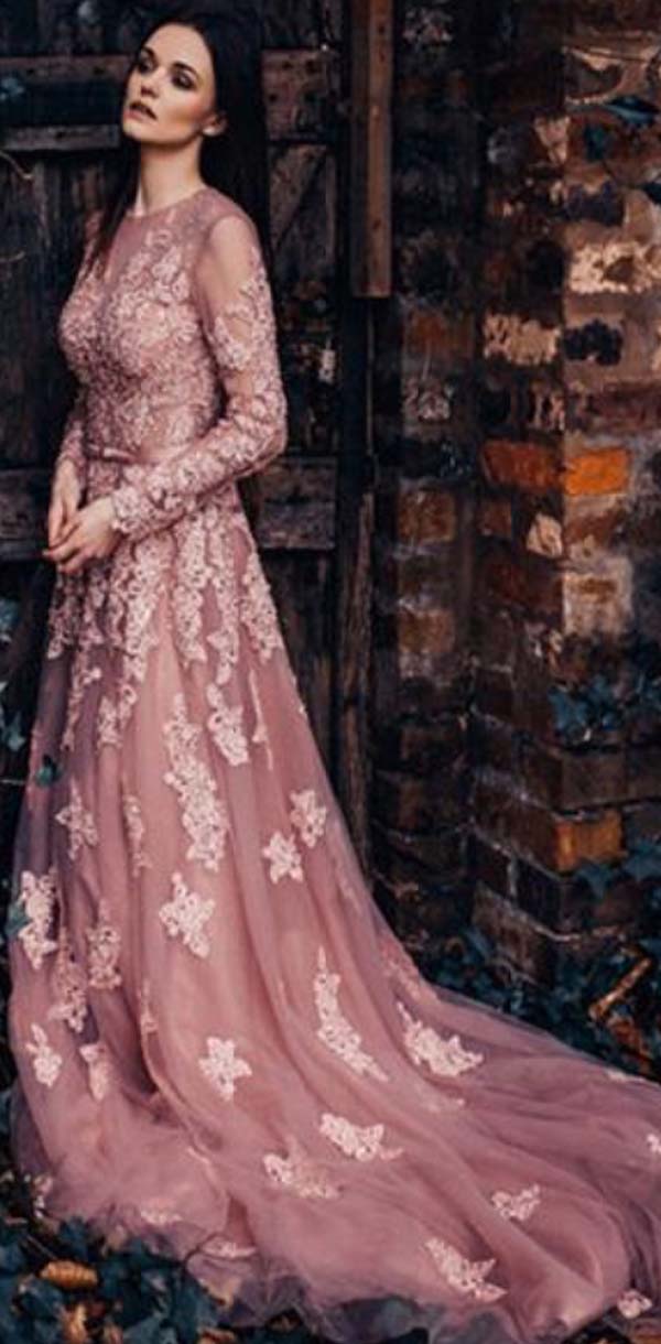 Unique New Round Neck Formal Modest Long Sleeves A-line Prom Dresses W SposaBridal Unique New Round Neck Formal Modest Long Sleeves A-line Prom Dresses W SposaBridal