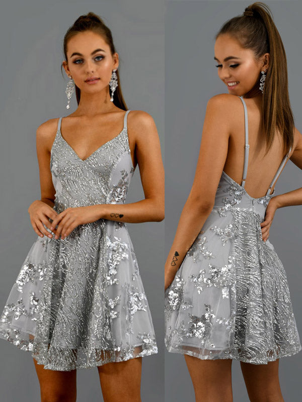 Short silver sequin dress