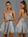 Sparkly Silver Grey Sequin A-line Spaghetti Strap Short Homecoming Dresses, BD0421
