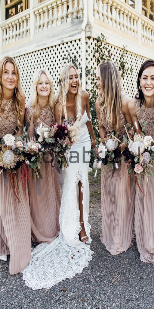 Unqiue Top Lace Scoop Long Popular Bridesmaid Dresses Online WG740