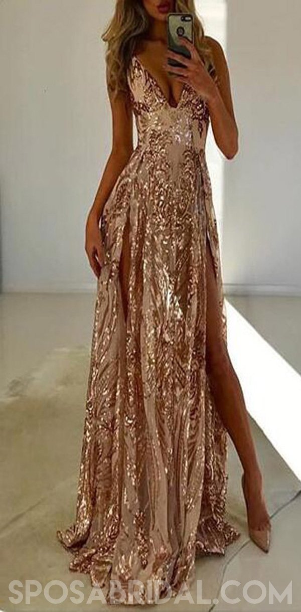 V-Neck Long Sparkly Shinning Formal Sexy Prom Dresses, Party dress, ev SposaBridal V-Neck Long Sparkly Shinning Formal Sexy Prom Dresses, Party dress, ev SposaBridal