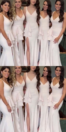 V-Neck Long Special Design New Mermaid Cheap Bridesmaid Dresses, wedding guest dress,WG367