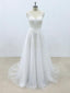 Simple V Neck Tulle Skirt Lace A-line Wedding Dresses Online, WD394