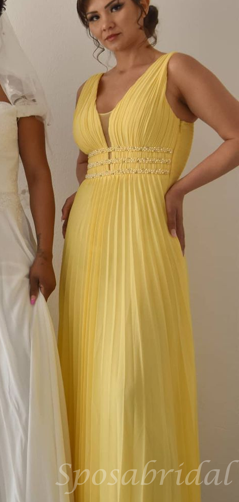 Cheap V-neck Spaghetti-strap Chiffon A-line Long Bridesmaid Dress, BD3041