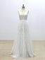 Simple V Neck Lace Cheap A-line Wedding Dresses Online, WD371