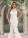 Halter Jewel Neck Lace Open Back Side-slit Mermaid Long Wedding Dress, WD3092