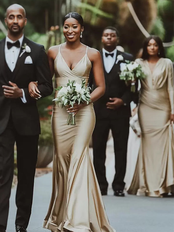 Mismatched Champagne Gold Mermaid Simple Bridesmaid Dresses WG901 SposaBridal Mismatched Champagne Gold Mermaid Simple Bridesmaid Dresses WG901 SposaBridal