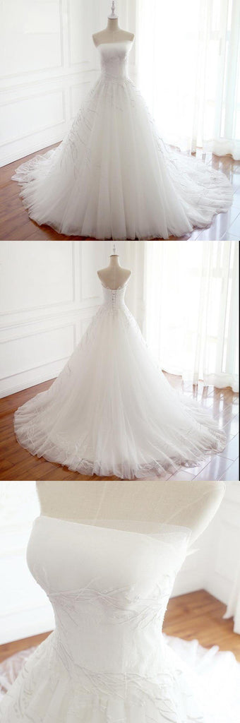 White Long Handmade Popular Wedding Dresses, Elegant Lace Up Beautiful Bridal Gowns, WD0296