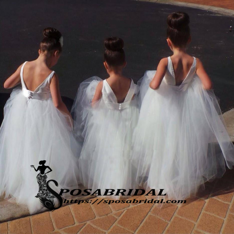 White Scoop Cute Lovely Affordable New Flower Girl Dresses, Junior Bridesmaid Dresses, FG126