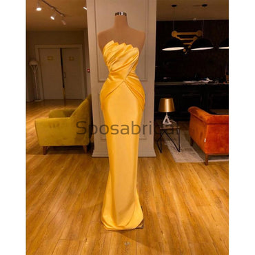 Yellow Satin Mermaid Long Unique Formal Elegant Prom Dresses PD2254