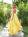 Light Pastel Yellow Sexy Spaghetti Straps V-neck Long Empire Prom Dresses, PD0951