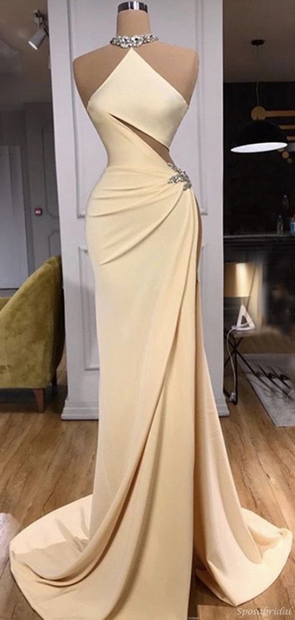 unique champagne dress Unique champagne sweetheart satin long prom dress, champagne evening d shdress