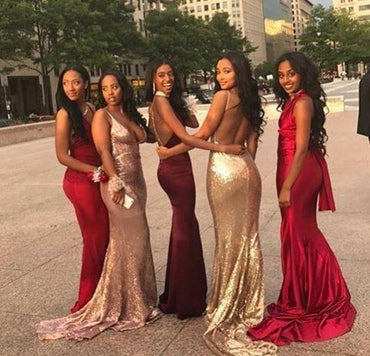 Cheap Mismatched V Neck Sexy Mermaid Bridesmaid Dresses, Popular Prom Dress, PD0369 - SposaBridal
