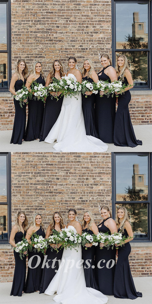 Mismatched Black Soft Satin Sleeveless Mermaid Floor Length Bridesmaid SposaBridal Mismatched Black Soft Satin Sleeveless Mermaid Floor Length Bridesmaid SposaBridal