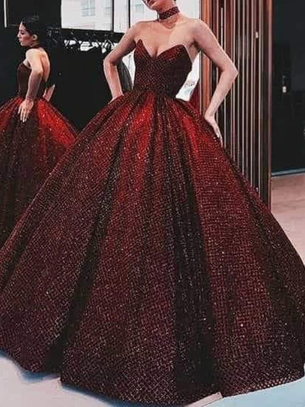 Sweetheart Burgundy Ball Gown, Lace up back Prom Dresses, PD0041