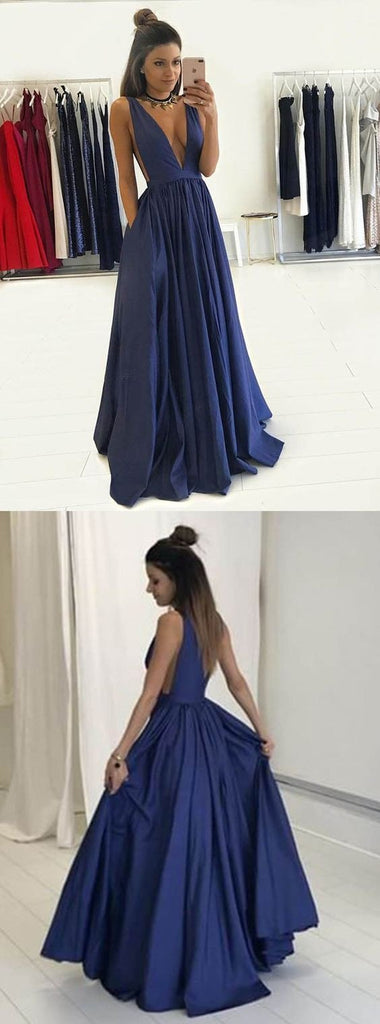 Long deep v neck sexy blue popular elegant formal Prom Dress, popular gowns Party Dress, PD0327