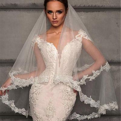 Charming Delicate Tulle Wedding Veil With Lace Appliques For Wedding Party, WV0108 - SposaBridal