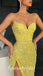 Sexy Yellow Sequin Spaghetti Straps V-Neck Sleeveless Side Slit Mermaid Long Prom Dresses,PD3645